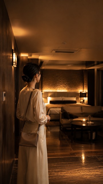 ホテルへ到着し自分のための時間が始まる女性