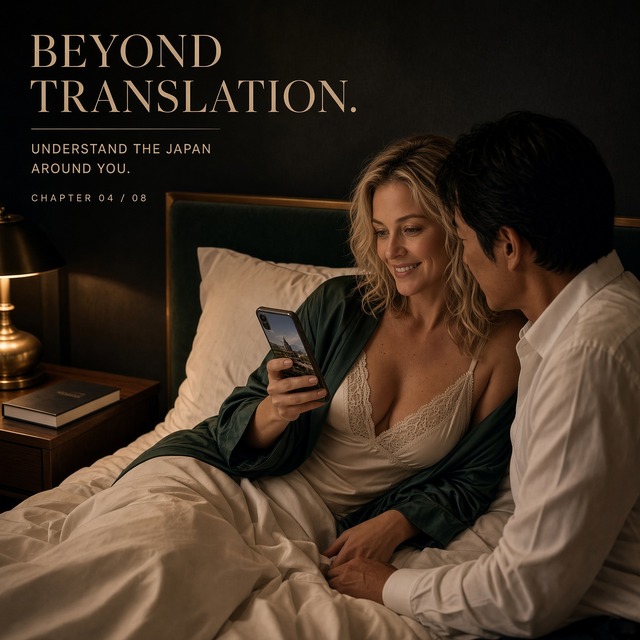 Woman discussing Japanese culture with a discreet male Companion in a Tokyo hotel | OPUS TOKYO Chapter 4