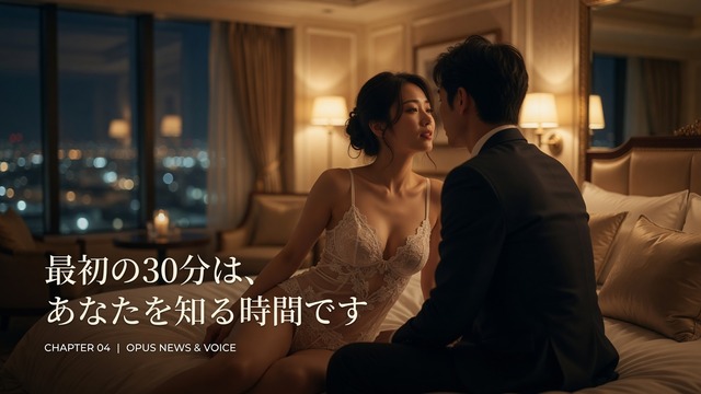 ホテルで穏やかに会話を始める女性と男性