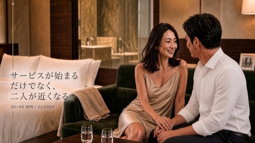 ホテルで初対面の男性との距離が少しずつ近づくスリップ姿の日本人女性