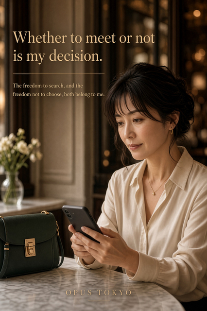 A mature woman looking at her smartphone in a quiet café while deciding whether to meet someone