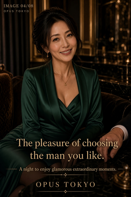 An elegant mature woman in a deep green dress spending an evening with a man