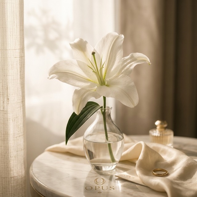 White lily and ring representing a private personal moment