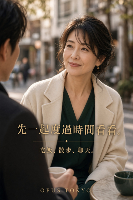 成熟女性在街角咖啡館與男性面對面輕鬆交談