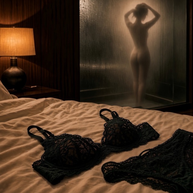 Woman taking a shower in a quiet hotel room