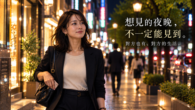 在東京夜晚思考想見炮友時對方也有自己安排的30多歲女性