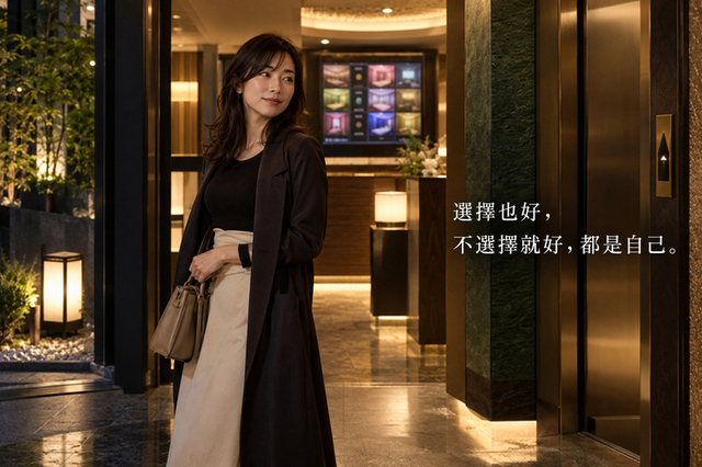在東京現代飯店入口自己思考選擇的成年女性