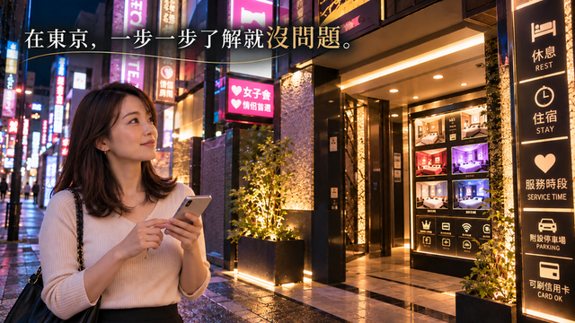 台灣女性抵達東京的日本愛情旅館並確認位置