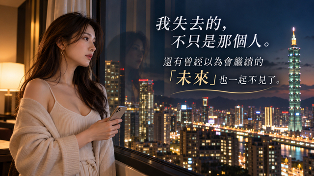 站在窗邊望著台北夜景，靜靜回想已經結束的關係與未來的女性