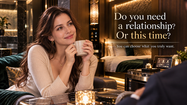Woman in her 30s choosing time with a male companion through a women's escort service