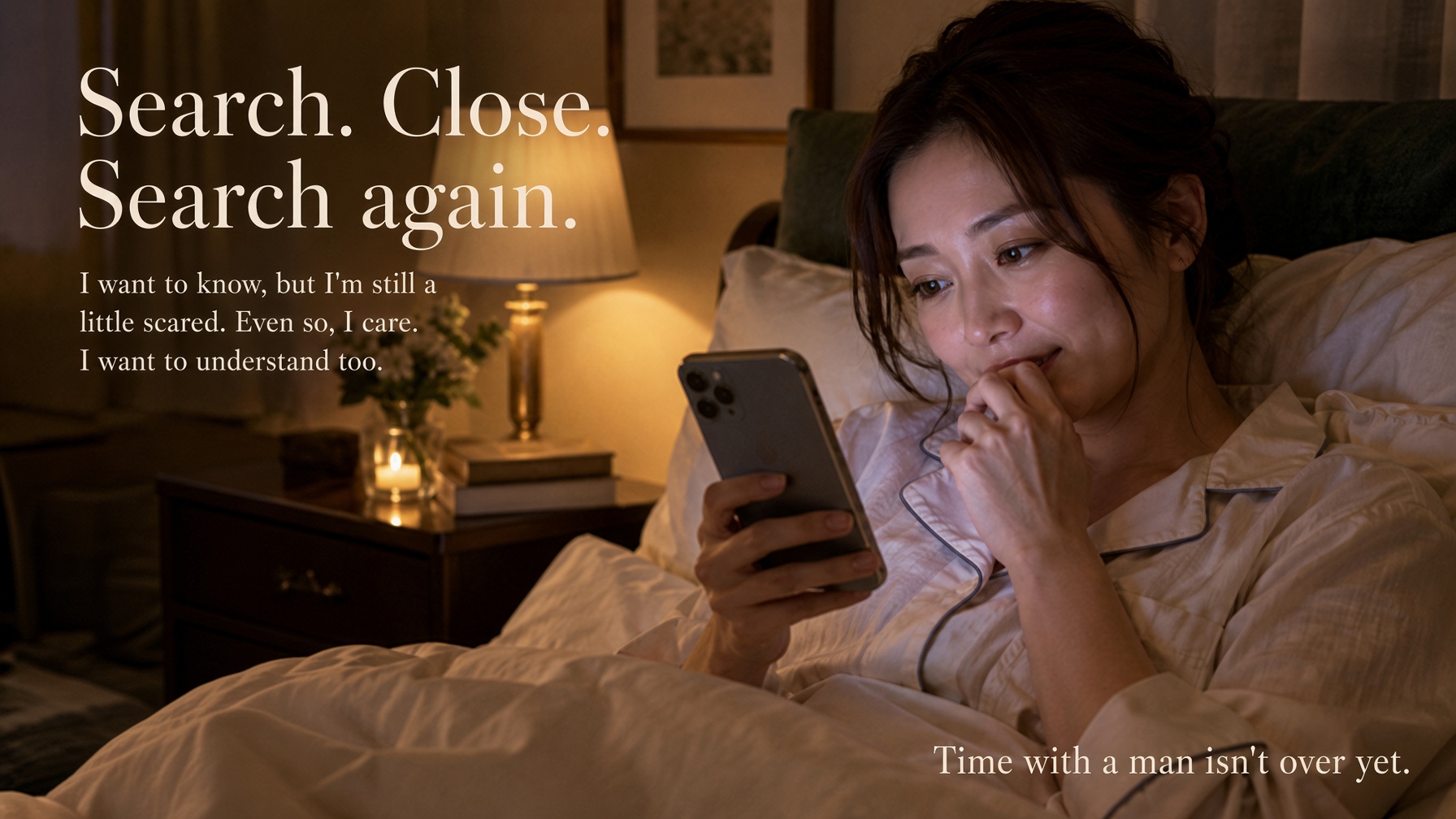 A mature Japanese woman repeatedly searching online for male companion services for women