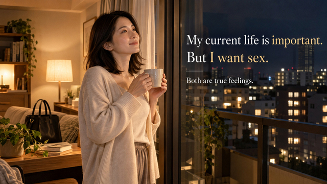 Woman in her 30s acknowledging her desire for sex while valuing the life she already has