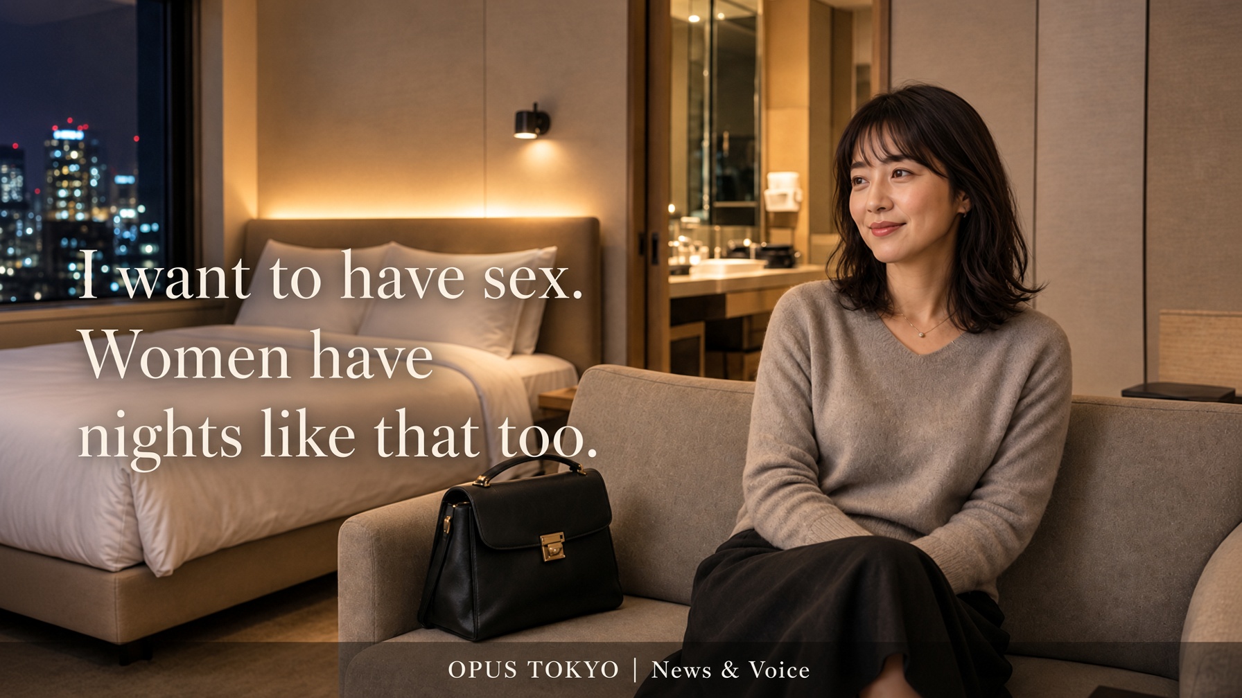 Adult woman in a hotel reflecting on her desire for sex and intimacy