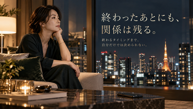 東京の夜景を見つめながら終わったあとにも残る関係を考える女性