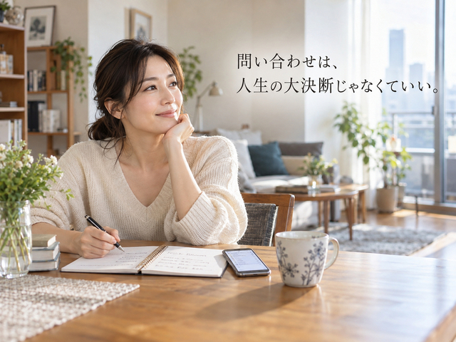 朝の窓辺でノートを広げ、相談したいことを整理する30代女性