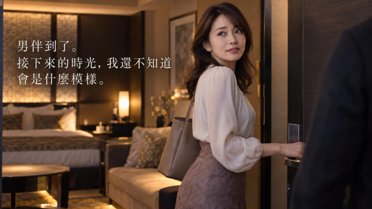 一位女性站在旅館房門旁,迎接剛抵達的男性服務人員