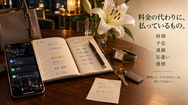 セフレ関係で料金の代わりに払う時間・予定・連絡・気遣い・感情を示すテーブル