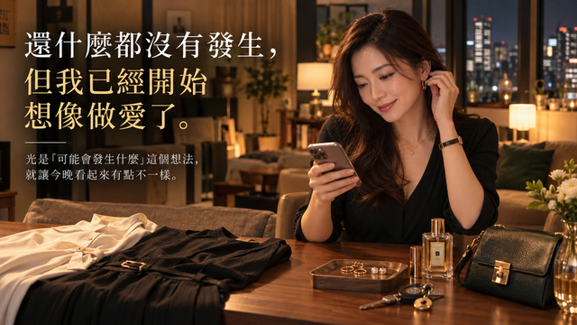 夜晚在家看著手機，在什麼都還沒發生前就開始想像做愛的30多歲女性