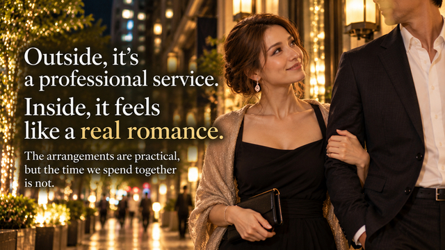 Woman walking with a professional male companion showing how a professional service can still feel warm and romantic