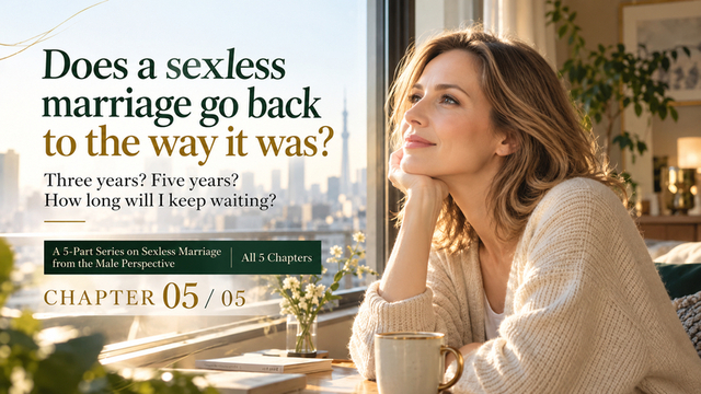 Woman by a bright window wondering whether a sexless marriage will return after years of waiting